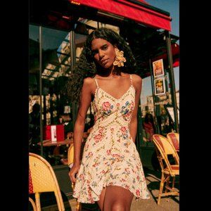 Sézane X Farm Rio Danila Mini Dress Floral Printed Crochet Lace S-36
